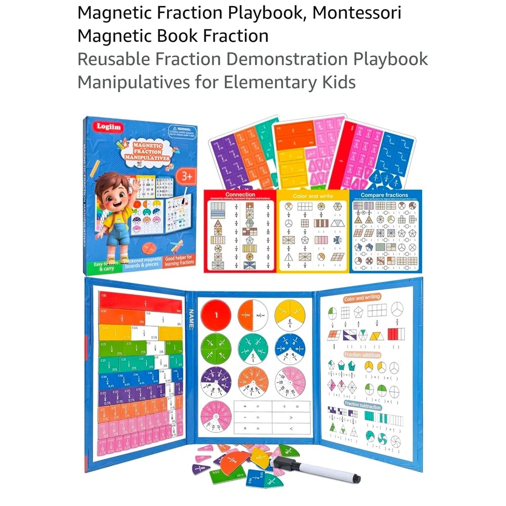Logiim Magnetic Fraction Manipulatives Montessori Math Book Kids Learning Toy